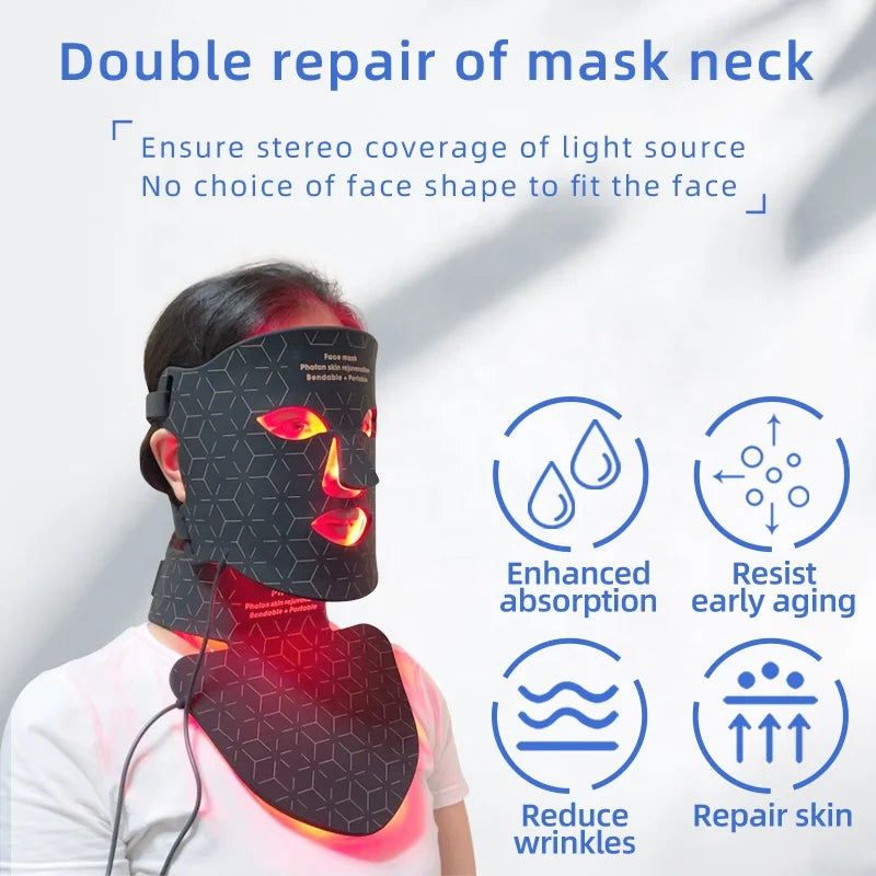 Soft Portable Led Facial Face Mask 4 Colors 460 590 630 850nm Red Light Photon Therapy Skin Care Face Mask
